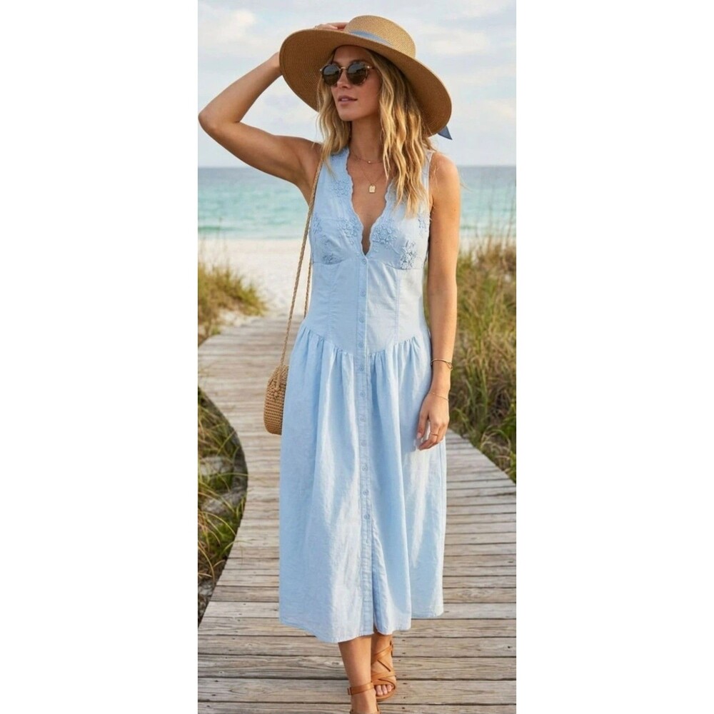 WILD FABLE Light Blue Midi Sundress Romantic Coastal Cottagecore Beachy Size M